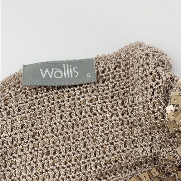 Wallis sequin crochet sweater gold metallic square short sleeve top shirt Small - Picture 4 of 4